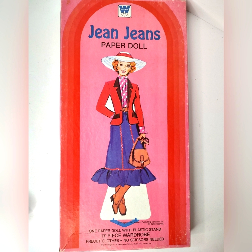 Vintage 1982 Jean Jeans Paper Doll Opened 17 Piece Outfit with Stand